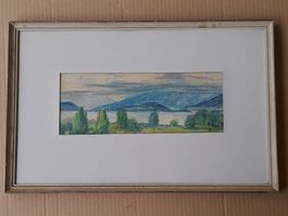 " Bielersee " Ölkreide-Zeichnung signiert Michel