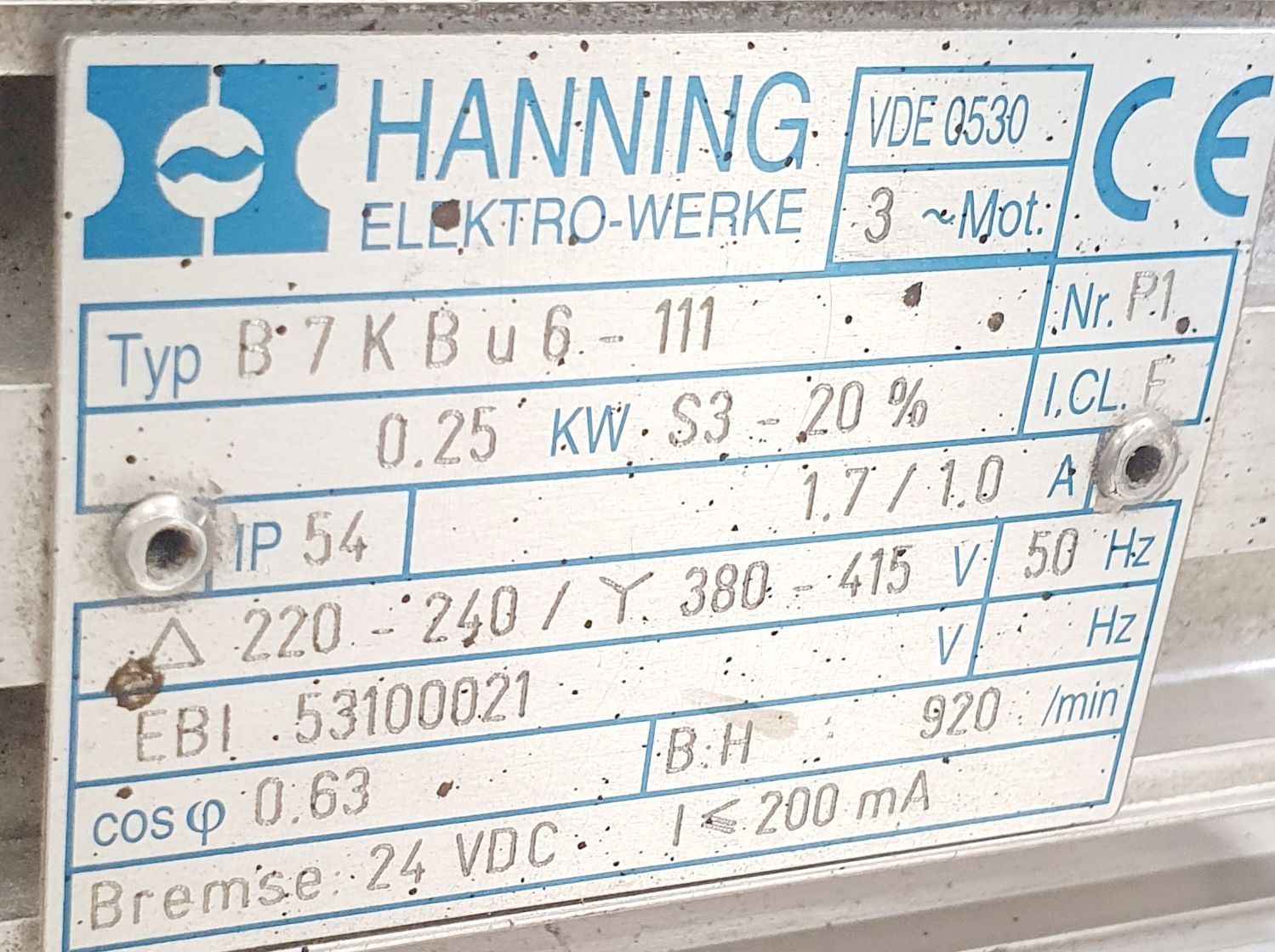 Motori: Hanning Elektromotor B7KBu6, 0.25kW – Usato da Kehrsatz venduto da Eifach-Luege-ch 1