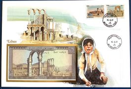 1987 Libanon Banknoten Brief mit Serie Ruinen Fakra & Tyr