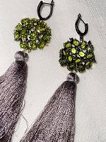 Peridots SS925 14k Gold Vermeil Disks Silk Pompons Earrings