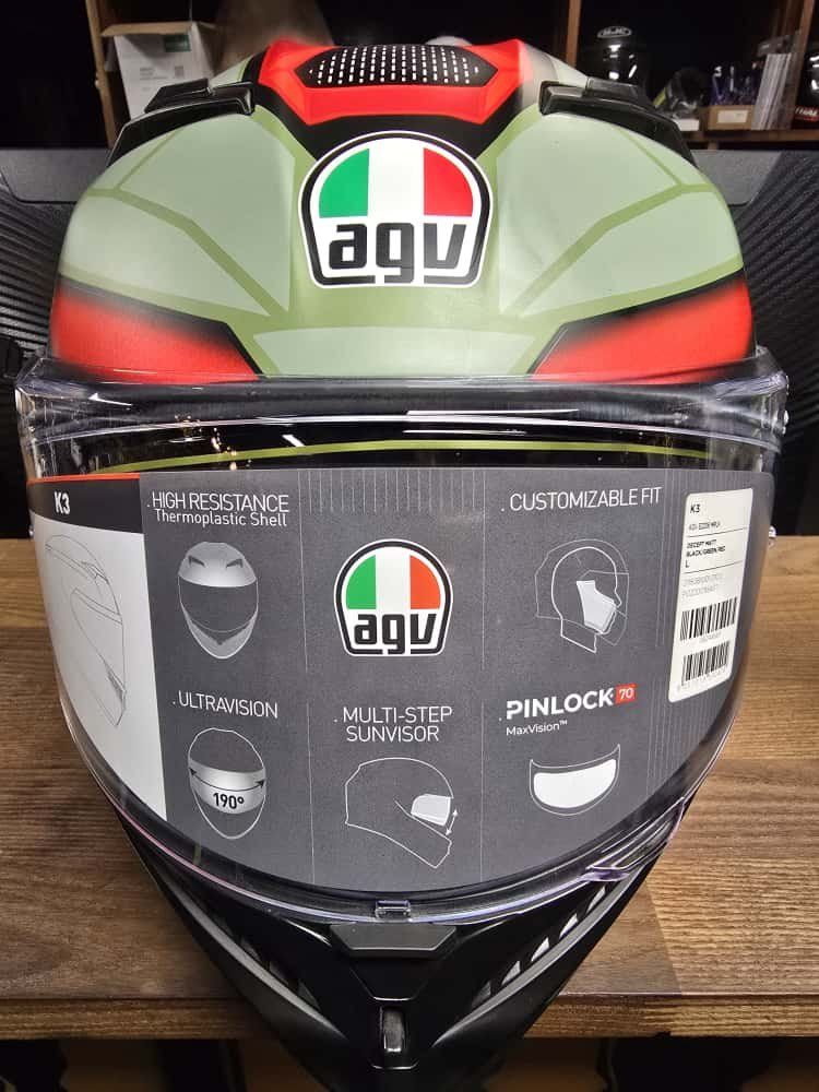 AGV Caschi & visiere: Casque AGV intégral K3Multi Decept olive vert/rouge/noir mat – Nuovo e nell'imballaggio originale da Yverdon-les-Bains venduto da MotoFactory. 9