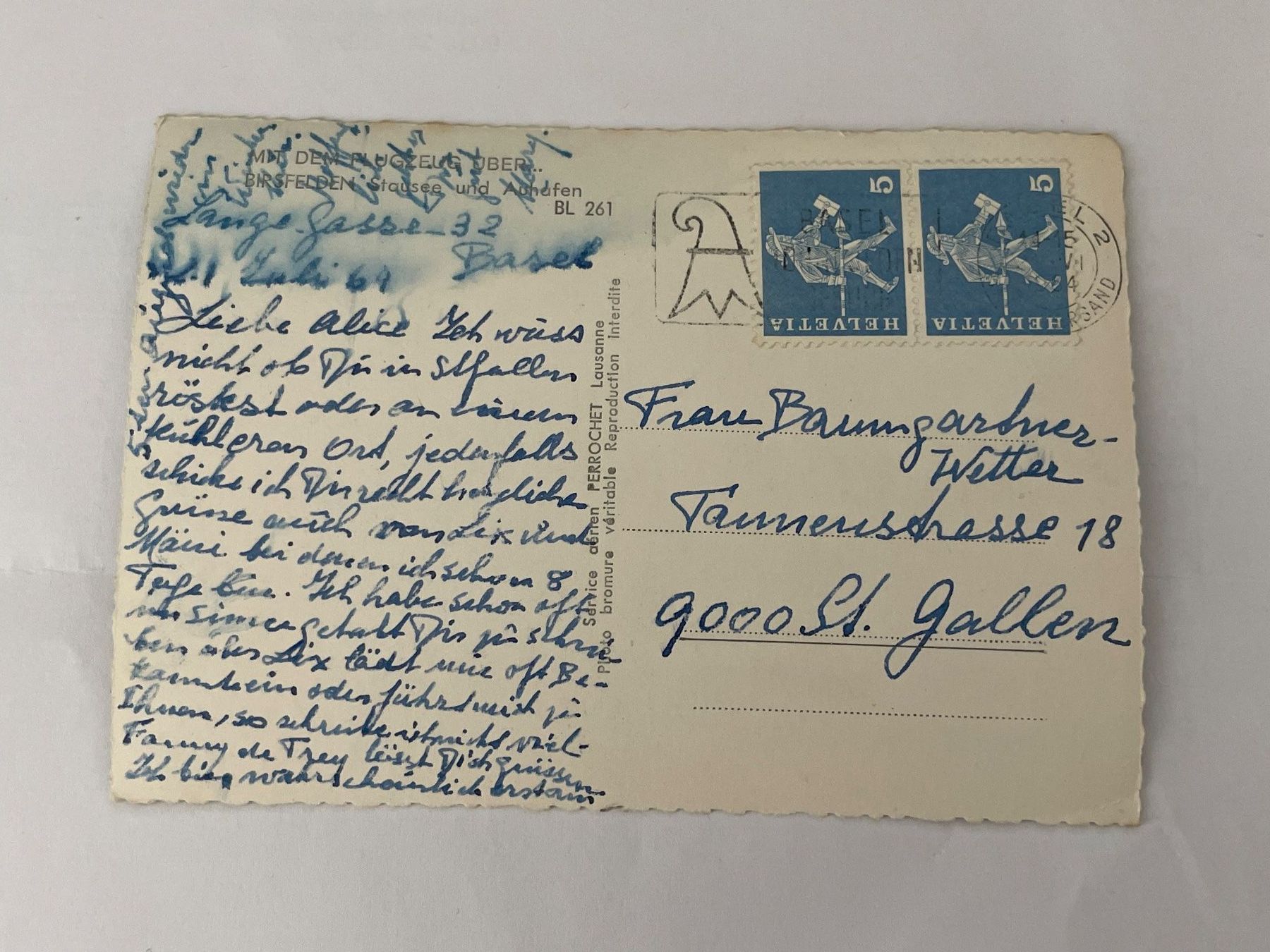Cartoline postali: Ansichtskarte Flugzeug Birsfelden Stausee und Rheinhafen – Usato da St. Gallen venduto da Gallus8 1
