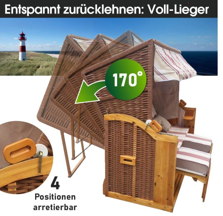 Liegen & Liegestühle: Strandkorb 3-Sitzer + Schutzhülle - Rot/Beige Gestreift – Neu und originalverpackt aus Wallenwil von toesstal-vertrieb 4