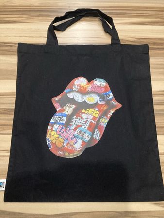 Tasche Stofftasche Rolling Stones Mund Logo Schwarz Fairtrad