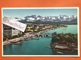 Zürich Quaibrücke und Utoquai, See mit Bergpanorama