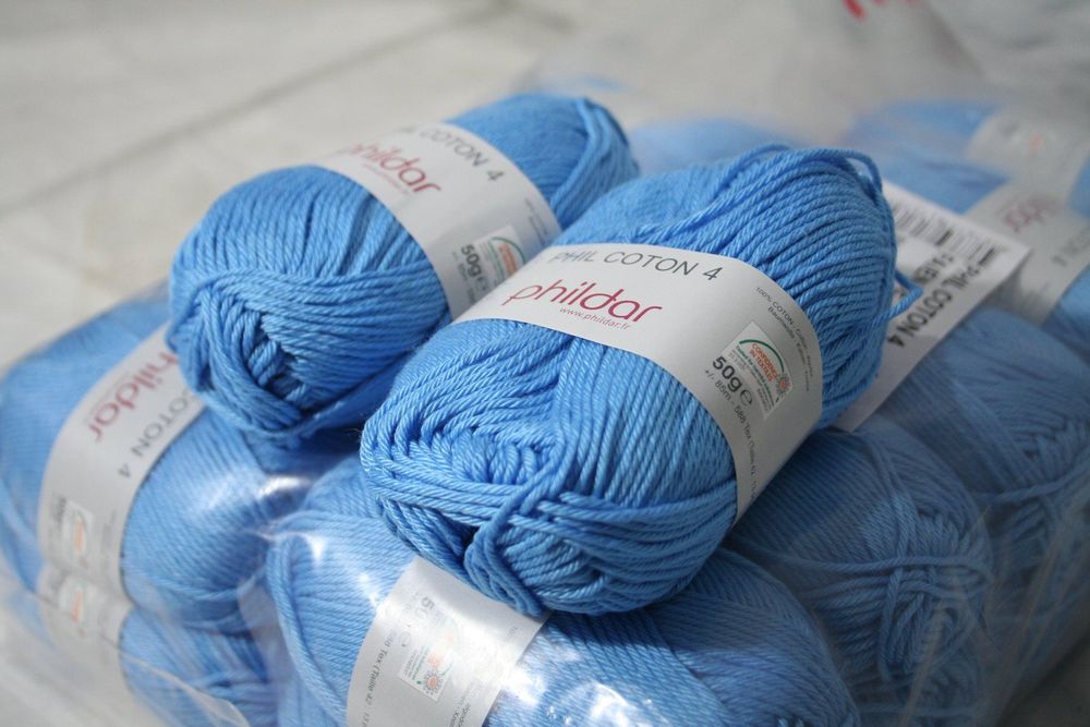 Lot De 7 Pelotes Phil Falaise Danube - Coton Bleu, Aiguille 4, Neuves