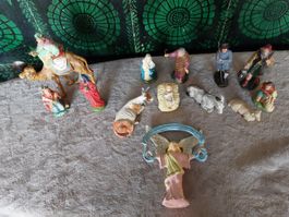 Sehr alte Krippenfiguren, 14-Teilig aus Elastolin