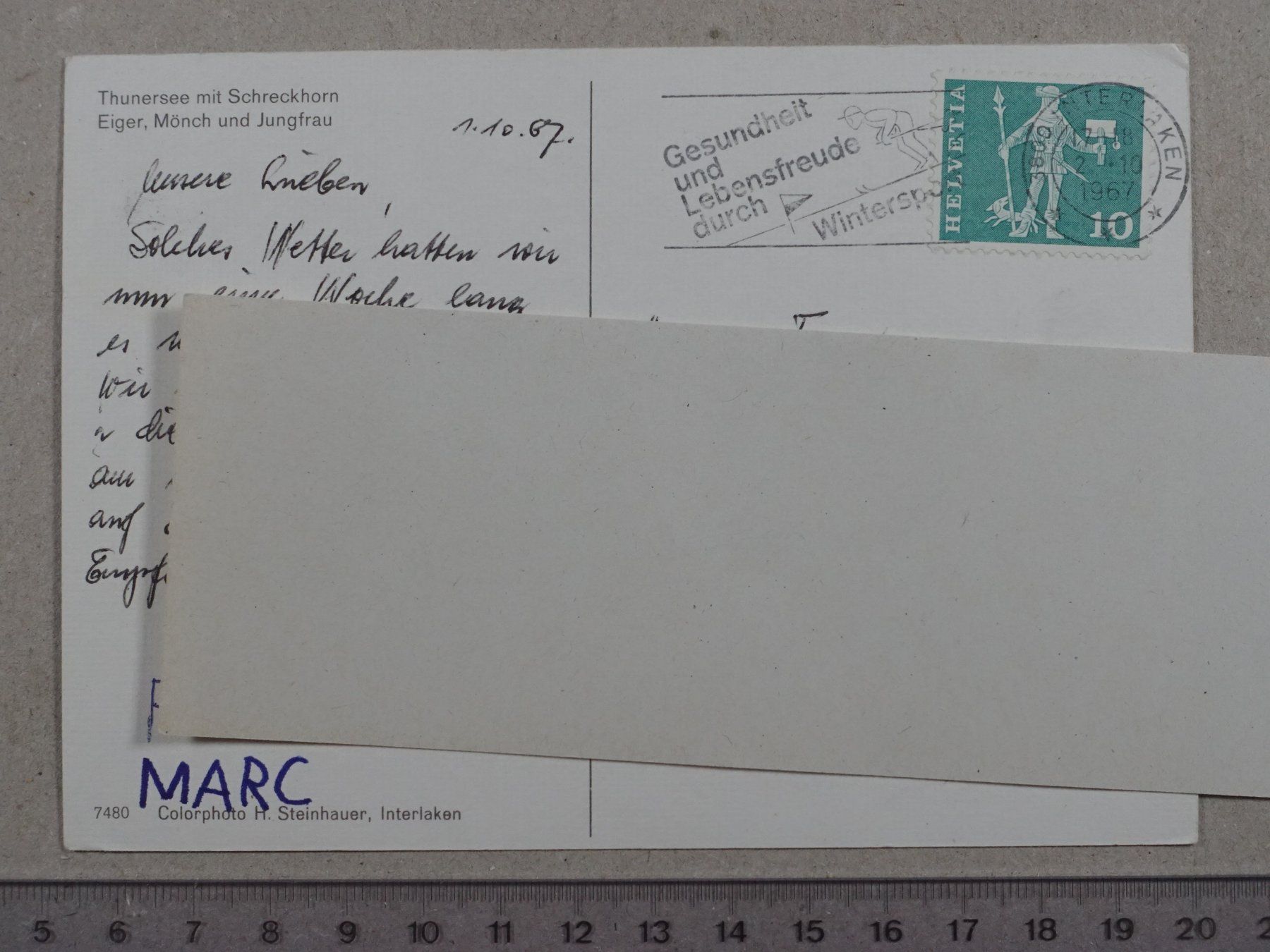 Cartoline postali: Thunersee, 1967, Eiger, Mönch, Jungfrau – Usato da Lenzburg venduto da fh1 1