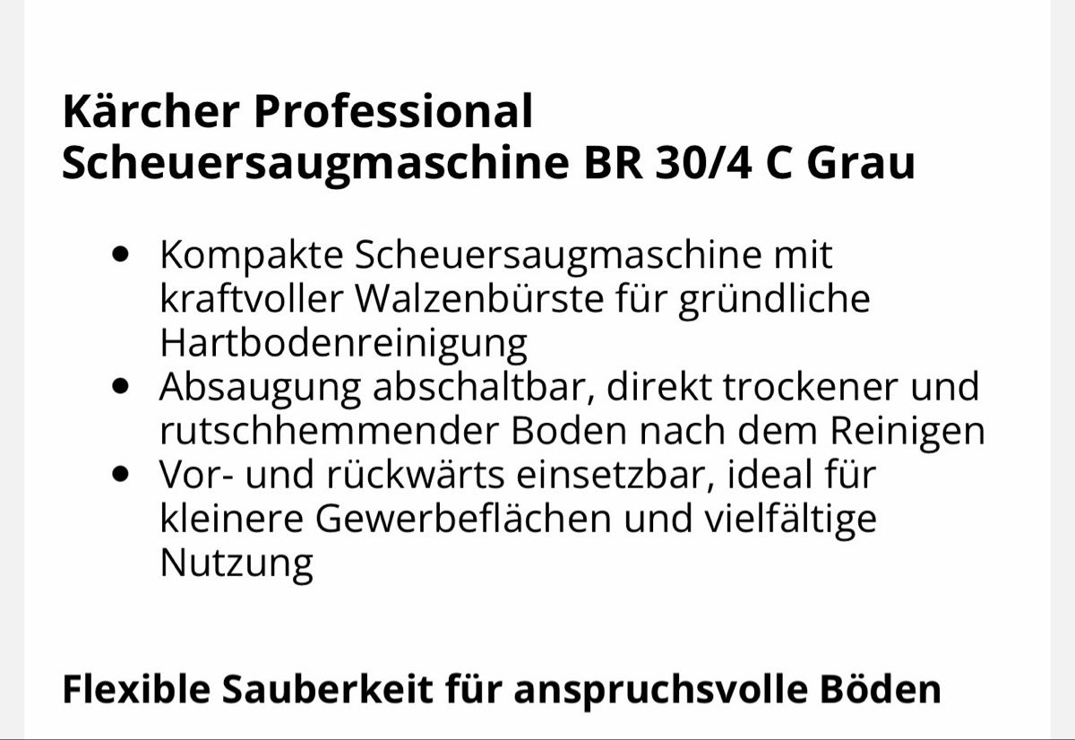 Kärcher Tutte le macchine: Kärcher Professional Scheuersaugmaschine BR 30/4 C – Difettoso da Tann venduto da 6hezzi 7