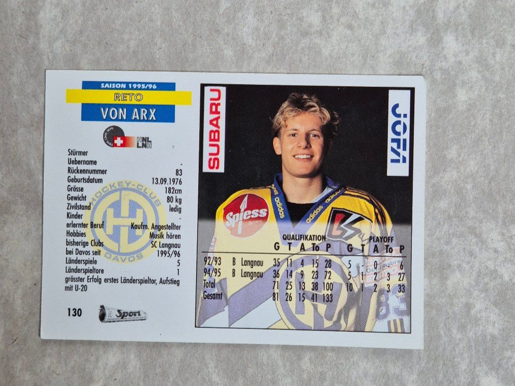 Carte collezionabili: Reto von Arx / HCD - Saison 95/96 – Usato da Wasen im Emmental venduto da asstaehli 1