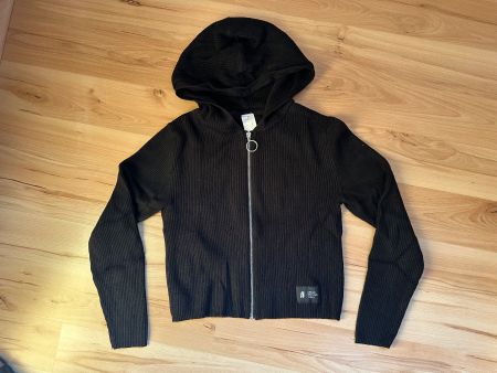 schwarze Feinstrick Hoodiejacke Mädchen 146/152