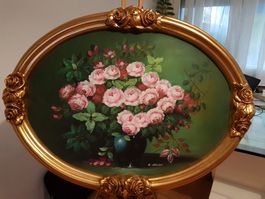E. Green – Rosa Rosen im prunkvollen Goldrahmen
