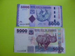 2 Banknoten im Set Tansania 5000 Schilling, Bankfrisch