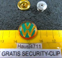 VW AUTO LOGO GLASIERT GOLDIG PIN MIT SECURITY-CLIP VINTAGE