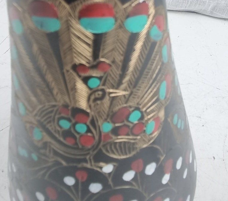 Vasi & Recipienti: Geätzte Messing Vase mit Pfauen Muster – Usato da Flums venduto da Flumsantik 1