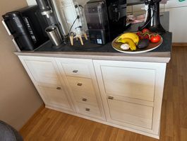 Sideboard (weiss/hellgrau) 149/89,5/43 cm, 4 Schubladen