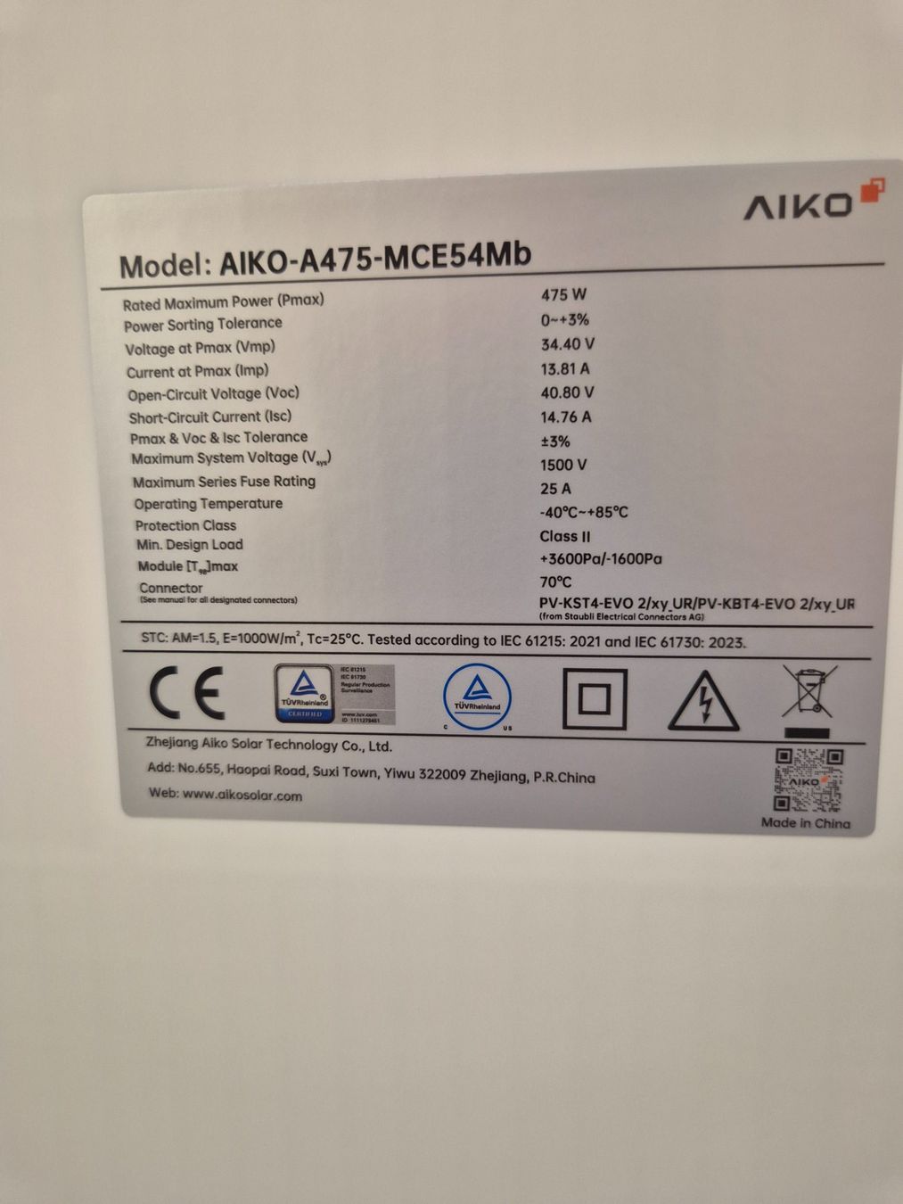 Solargeräte und Solarprodukte: Aiko 475 Watt Solar Modul schwarz – Neu (gemäss Beschreibung) aus Wallisellen von Knuth 3