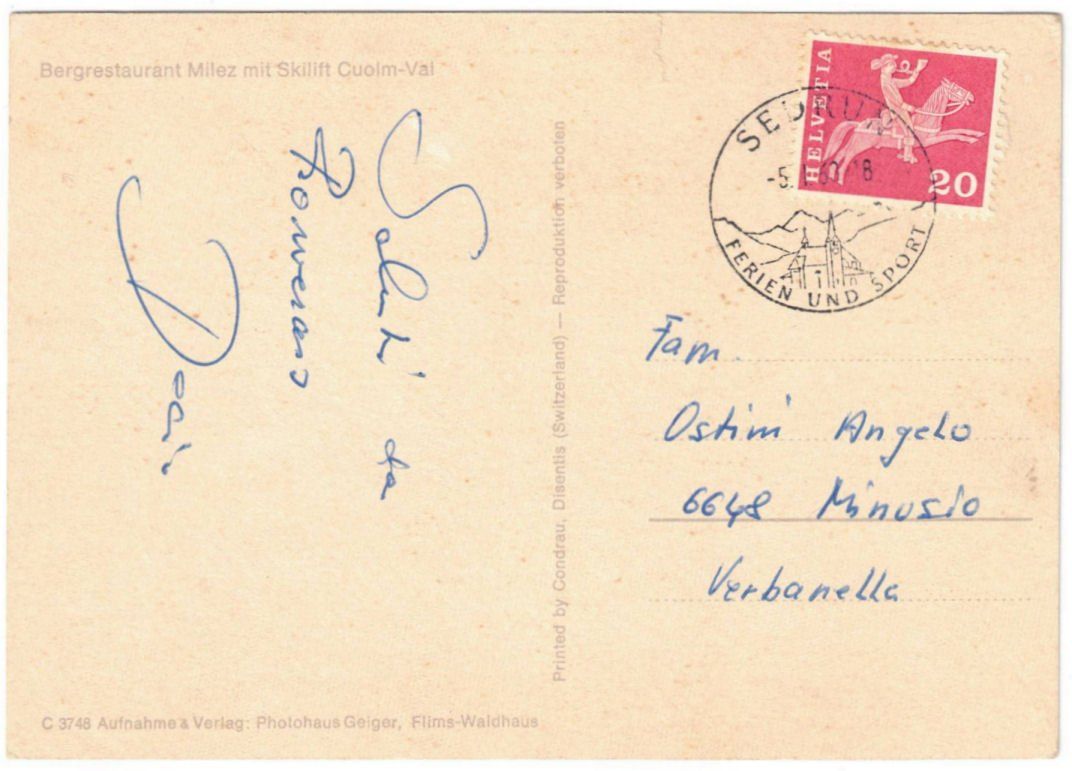 Cartoline postali: Dieni - Milez mit Skilift Cuolm--Val – Usato da Binningen venduto da Mountainrider 1