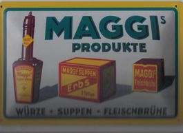 Blechschild-MAGGI PRODUKTE-WÜRZE-SUPPEN-FLEISCHBRÜHE