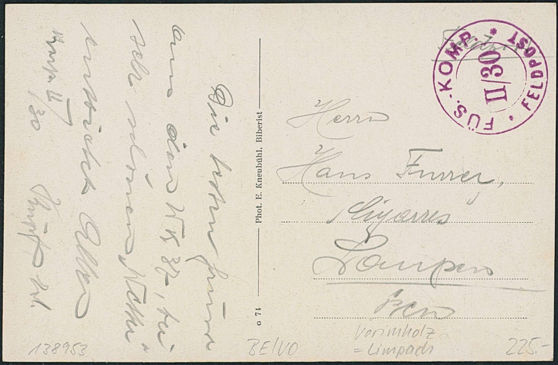 Cartoline postali: BE Vorimholz - Limpach - Militärstempel – Usato da Schindellegi venduto da leecollect 1