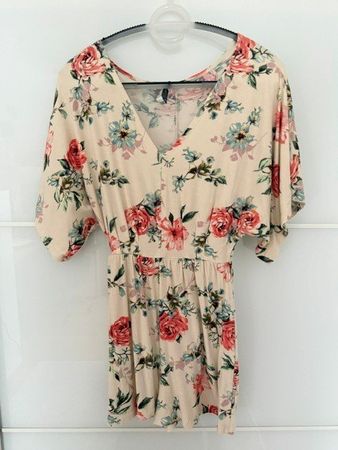 Jumpsuit kurz Blumenmuster beige Damen S