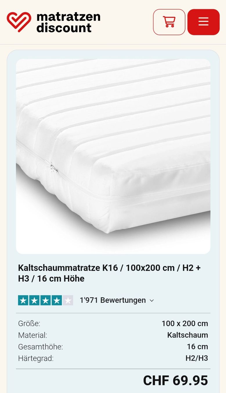 Materassi: Kaltschaum Matratze Grösse 100x200cm – Nuovo (secondo la descrizione) da Freienwil venduto da L.M.N.T. 2