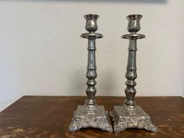2 Kerzenständer Metall Silberfarbig um 1980 Höhe: 33,5cm