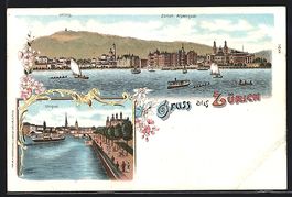 Litho Zürich, Panorama mit Alpenquai, U