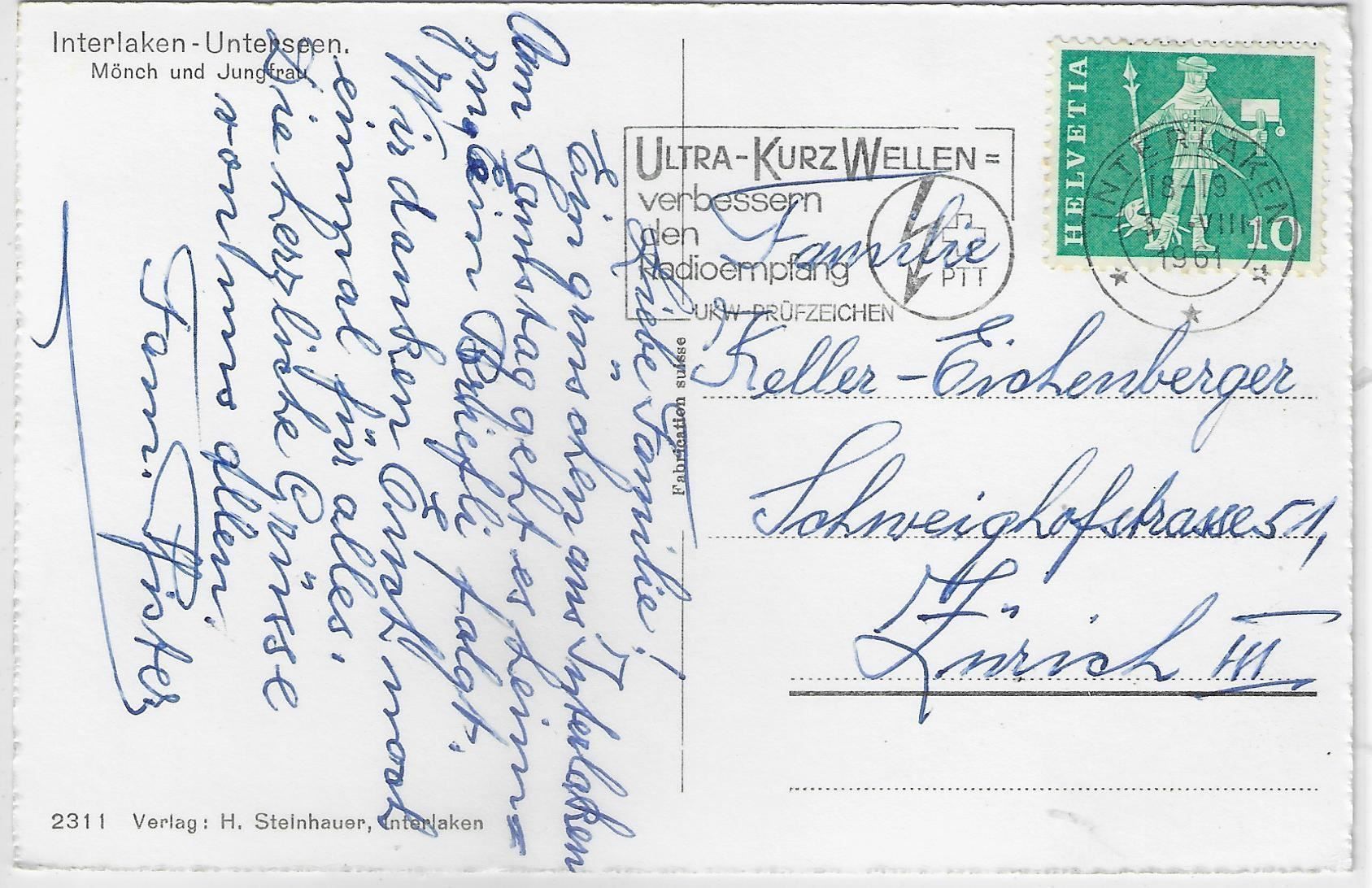 Cartoline postali: Interlaken-Unterseen - Mönch & Jungfrau – Antico da Ettingen venduto da Kartenplanet 1