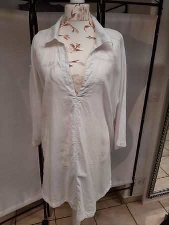Damen Tunika H&M Linen Blend Weiss Y7 Grösse XL neu
