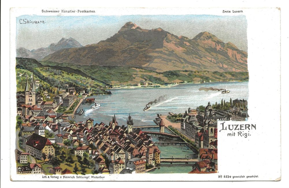 Luzern mit Rigi - Schlumpf Litho No 2234  Steinmann um 1900 1