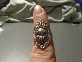 Ring, silberfarbig, oval, Gittermuster