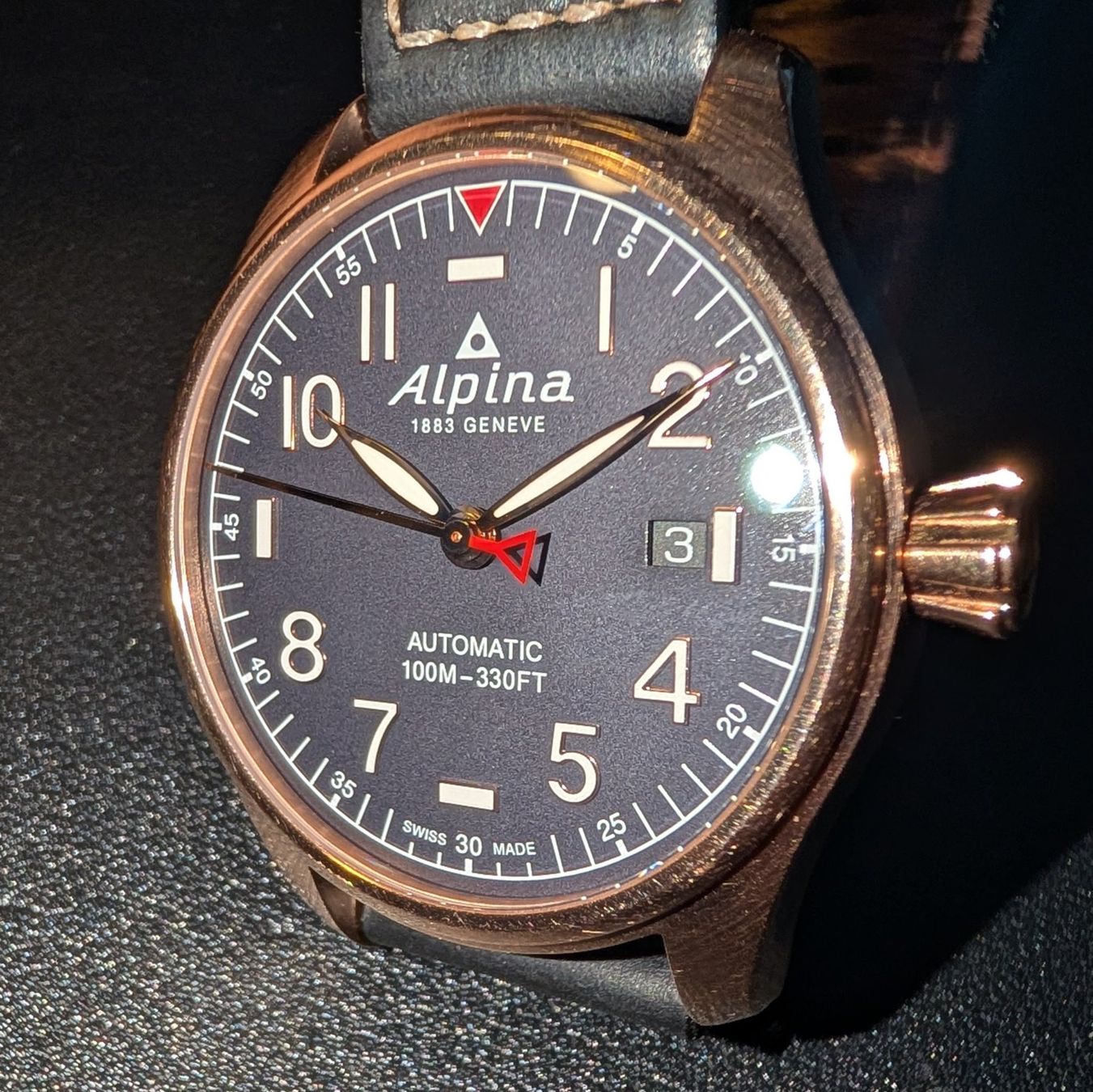 Alpina Orologi: Alpina Startimer Pilot Automatic 40mm, blau/rosé + Box, Pap. – Usato da Winterthur venduto da platten-laden