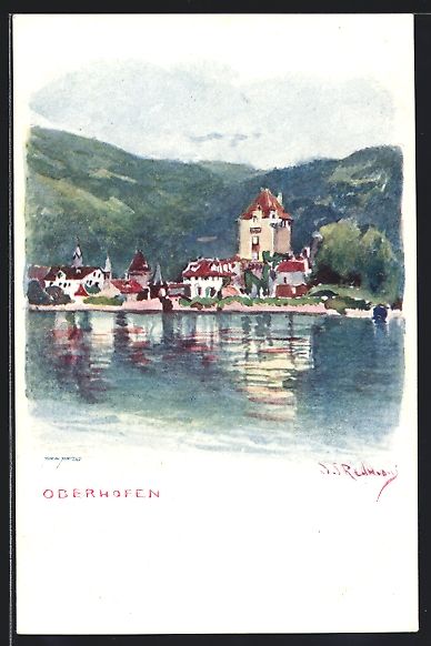 Cartoline postali: Oberhofen, Ortsansicht vom See aus – Usato da Berlin venduto da bartko-reher