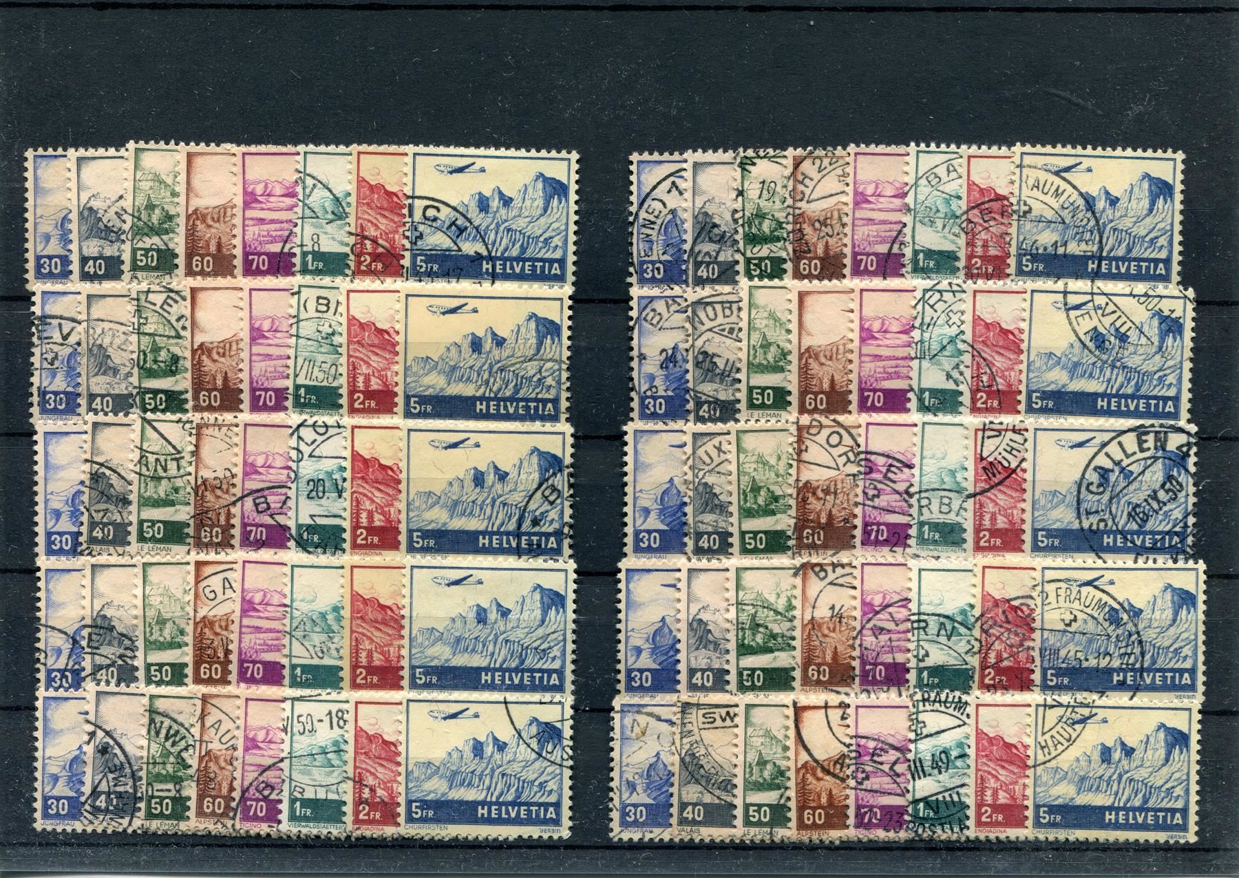 Alle Briefmarken: 1941 Flugpostmarken Nr. 27-34 10 x gest. – Gebraucht aus Winterthur von Kyoung