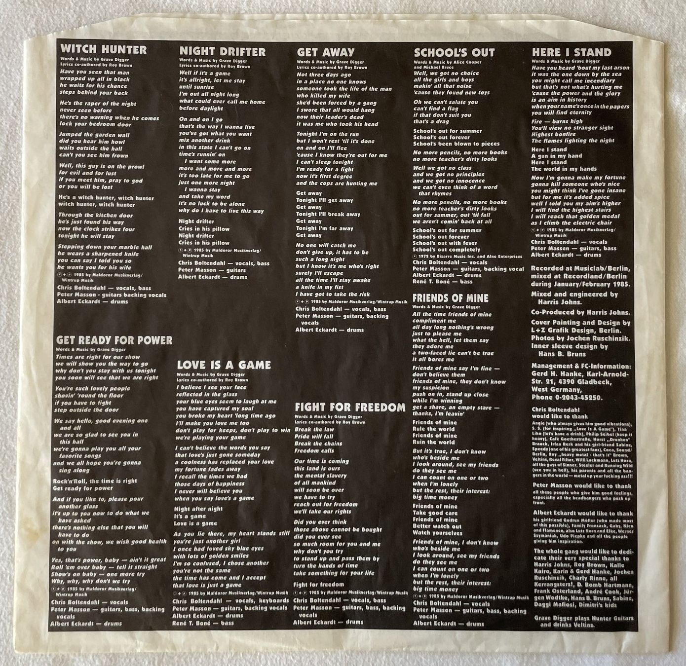 Schallplatten: Grave Digger - Witch Hunter - LP - 1985 - First Press - OIS – Gebraucht aus Uster von Zardodel 7