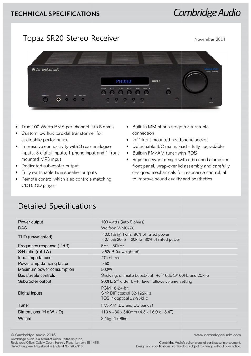Cambridge Audio Ricevitori: Cambridge Audio Topaz SR20 Receiver – Usato da Kaiseraugst venduto da beatboxx 4