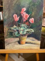 Ölbild signiert, Blumen E. Wagner Hinterseite Bild bemalt