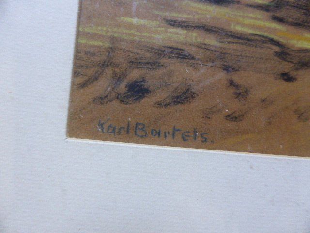 Dipinti: Karl Bartels,original Kreidebild,Flusslandschat mit Booten – Usato da Lausen venduto da liesfisch 2