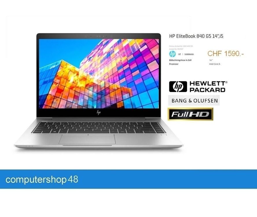 HP EliteBook 840 G5, 8GB RAM SSD 512 NEU 1
