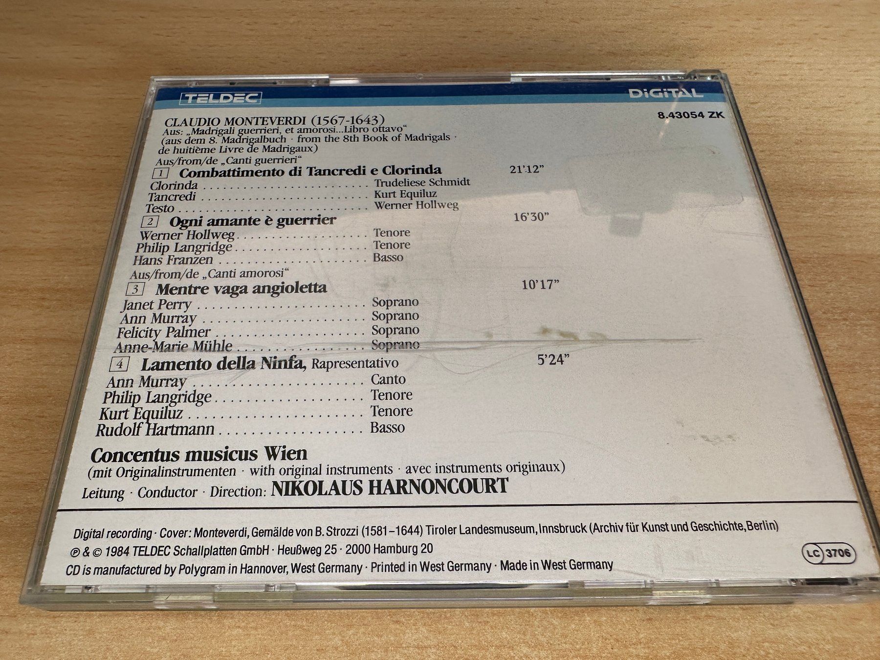 CD: C3 Monteverdi Murray Schmidt Lamento Della Ninfa • Madrigali – Usato da Rikon im Tösstal venduto da Alpenmutz 1