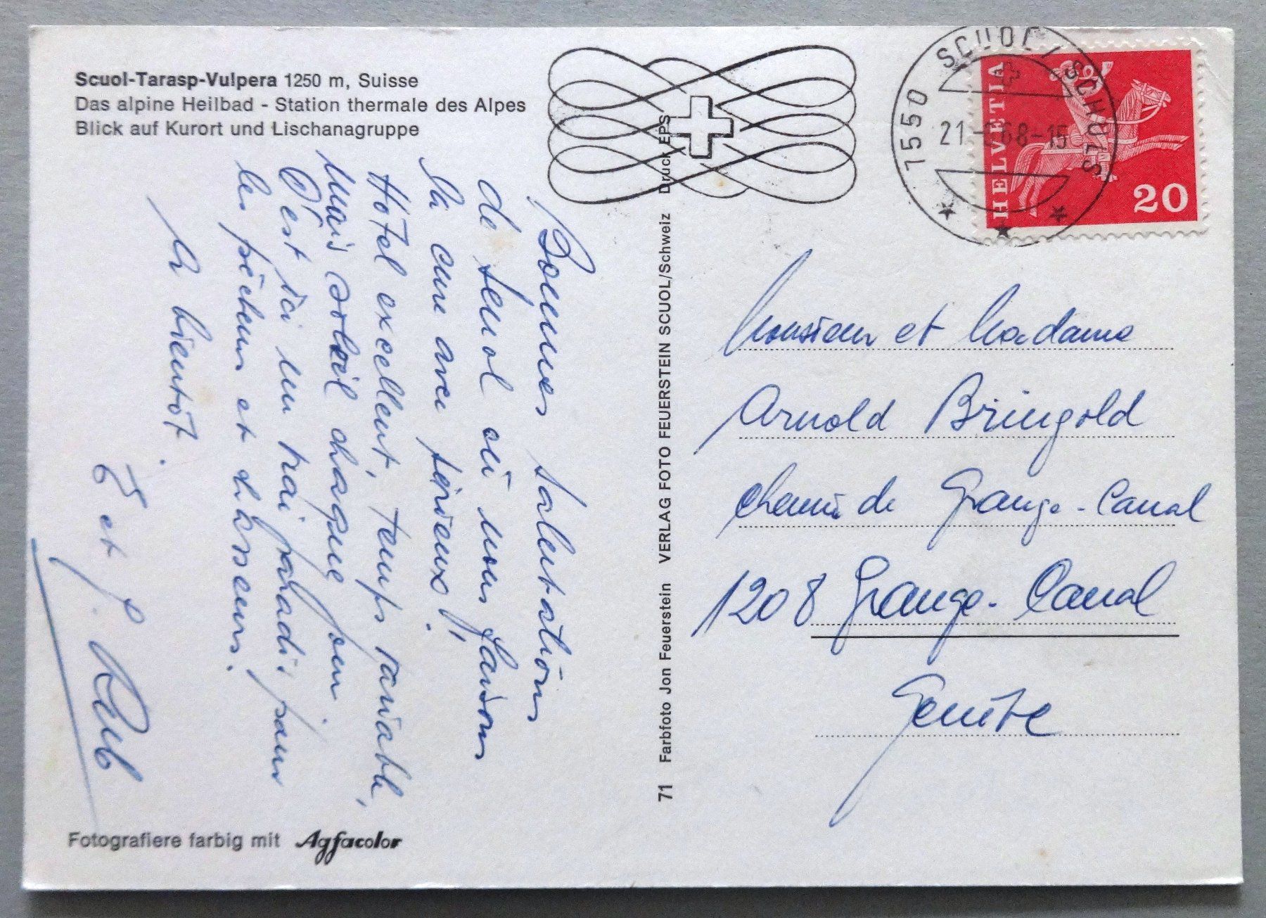 Cartoline postali: Scuol-Tarasp-Vulpera 1250 m – Usato da Fétigny venduto da Billy2miny 1