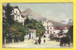 27.7.1909Litho ENGELBERG/Kloster, Hotel ENGEL/Kutschen+Leute
