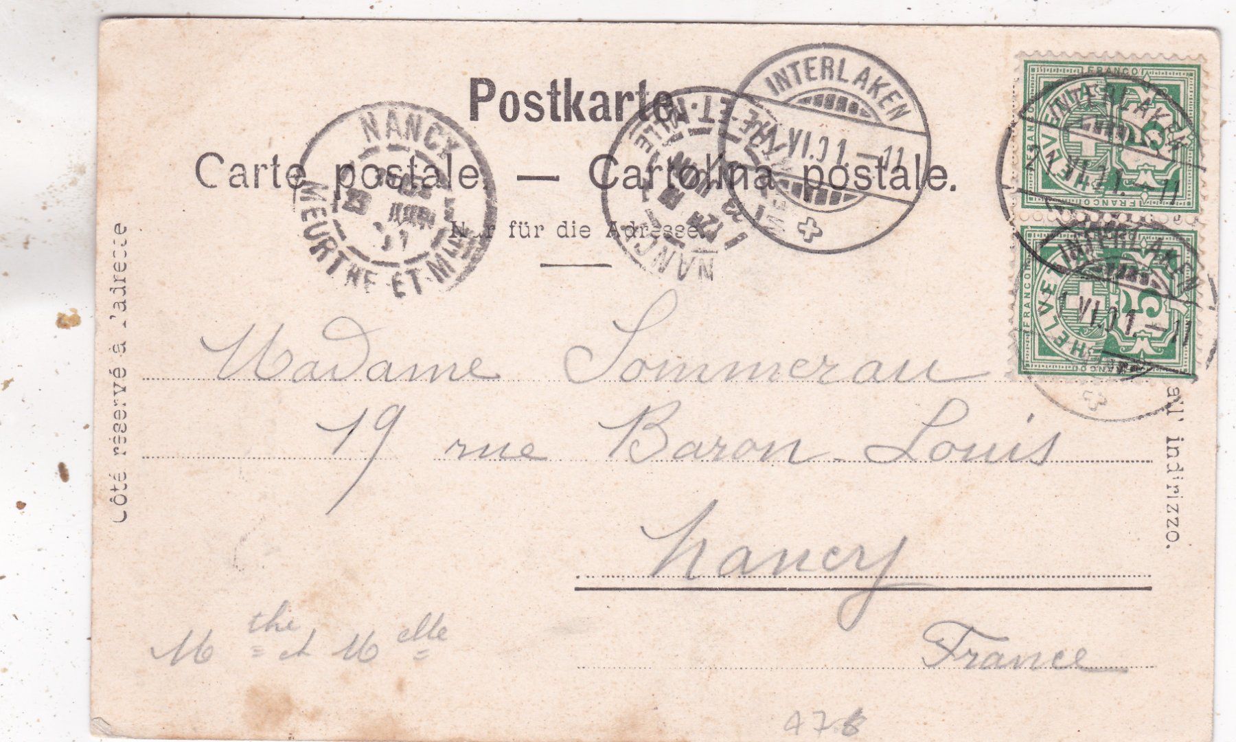 Cartoline postali: Aussicht vom Rugen bei Interlaken 1901 – Usato da Herisau venduto da Lisegrat2008 1