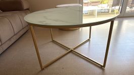 Runder Marmor Optik Couchtisch mit Goldgestell