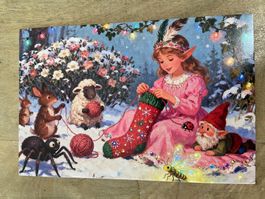 AK Postkarte Tiere Elfe Wichtel Zwerg  Waldtiere Winter neu