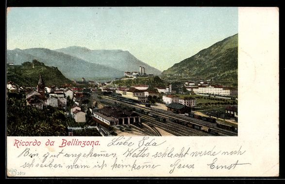 Cartoline postali: AK Bellinzona, Bahnhof, 1904 – Usato da Berlin venduto da bartko-reher
