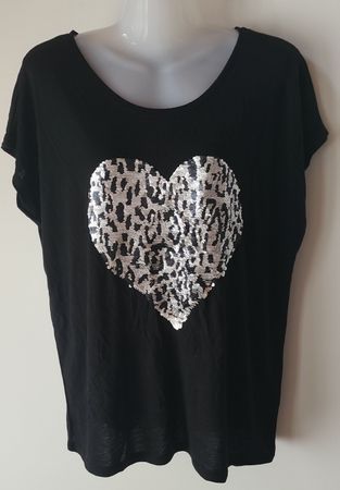 Schwarzes Damen T-Shirt Herz Pailletten Grösse L neu