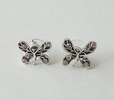 Designer Ohrsteck: Liebellen mit rosa Kristallen-A&C Neu