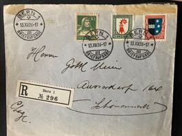 Schweiz 1926 R-Brief Pro Juventute 10Rp Baselland 20 Aargau